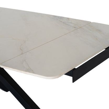 Romanby Black and White Stone Extending Dining Table for Entertaining