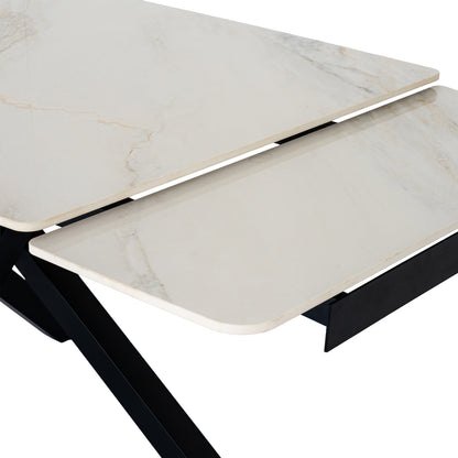 Romanby Black and White Stone Extending Dining Table for Entertaining