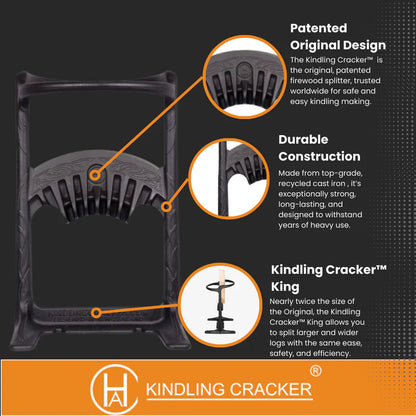 Kindling Cracker King – Safe Firewood Splitter | Large Cast Iron Tool
