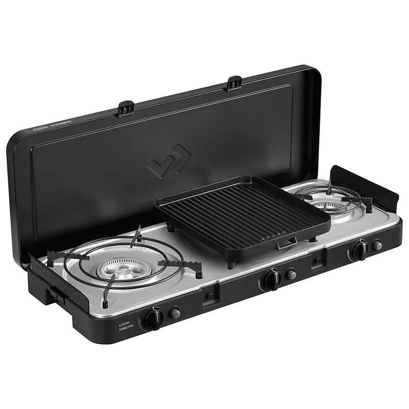 Cadac 3 Cook Turbo FFD Deluxe QR Portable 3 Burner Gas Stove with Grill Plates