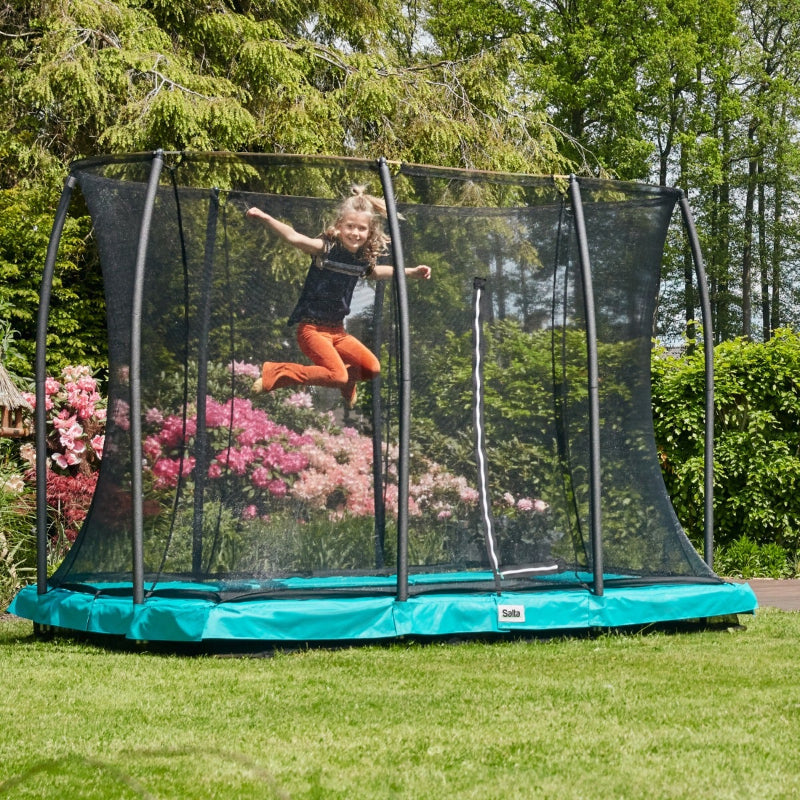 Salta 12ft x 8ft Green Inground Trampoline with Enclosure for Family Fun