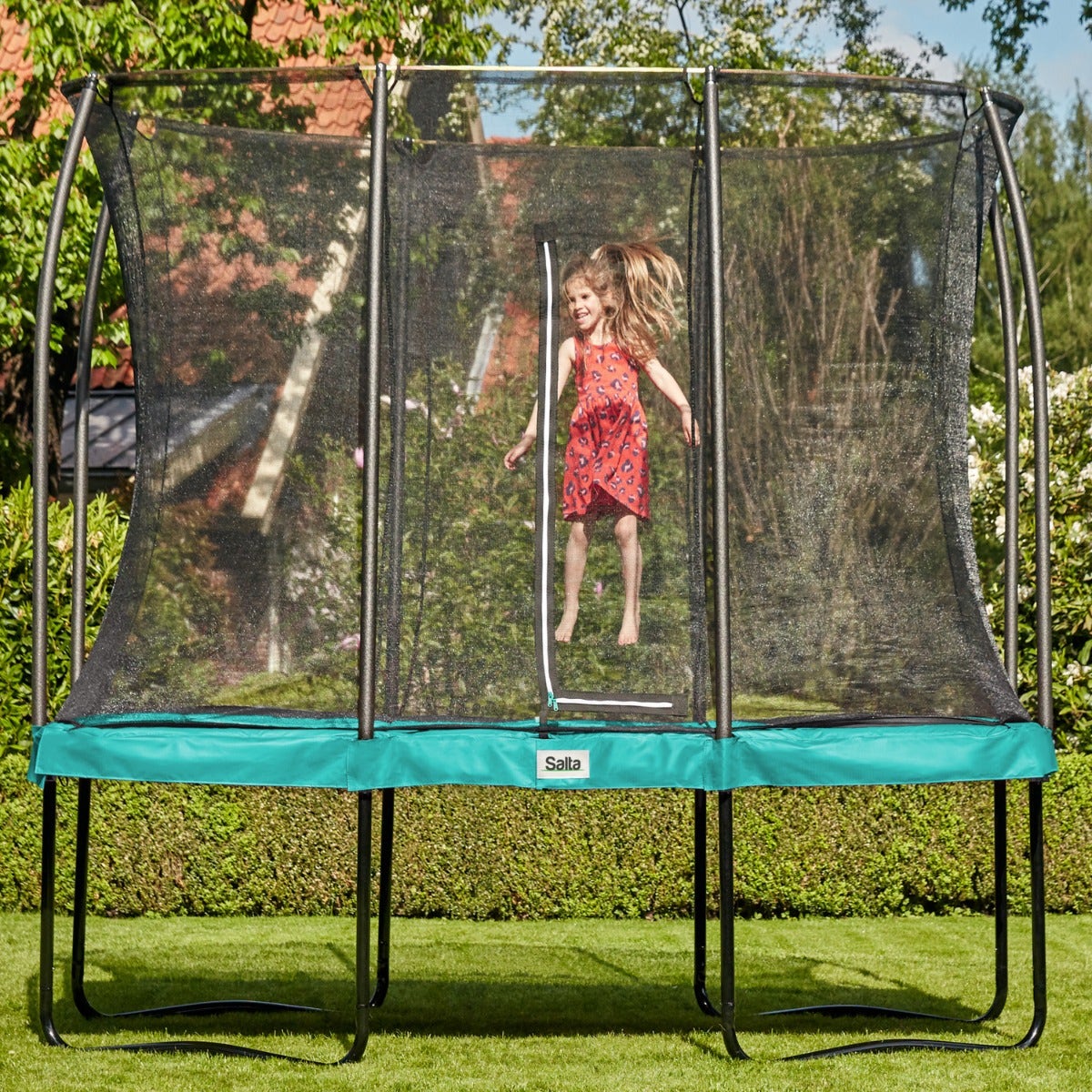 10ft x 7ft Salta Green Rectangular Comfort Edition Trampoline with Enclosure