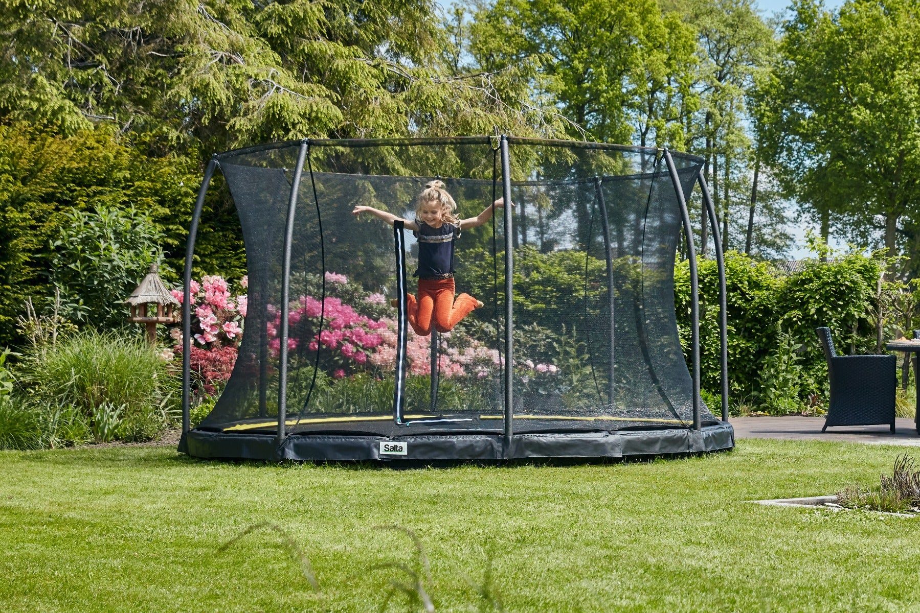 14ft Salta Black Comfort Edition InGround Round Trampoline with Enclosure