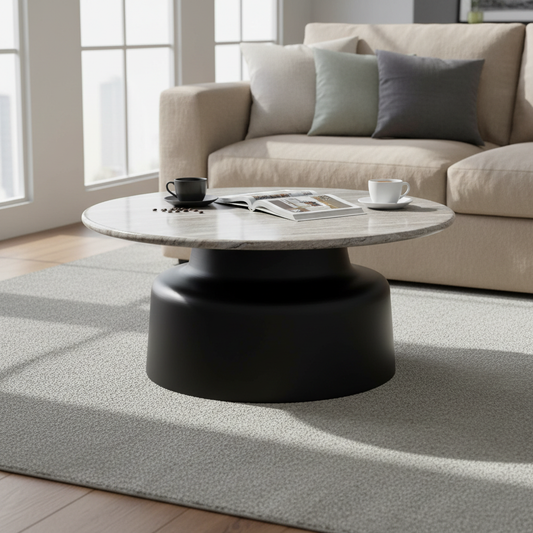 Oura Round Coffee Table – Versatile Metal & Wood Design
