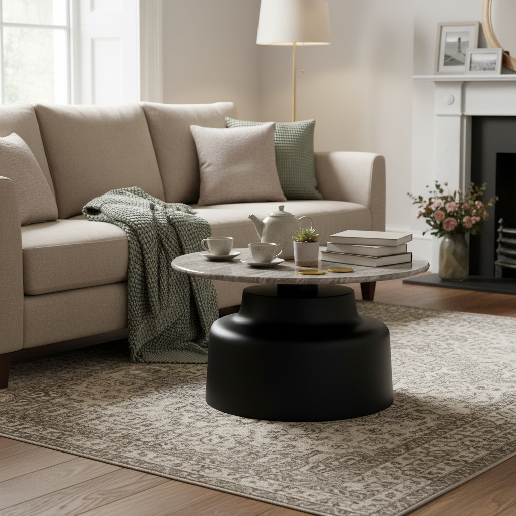 Oura Round Coffee Table – Versatile Metal & Wood Design