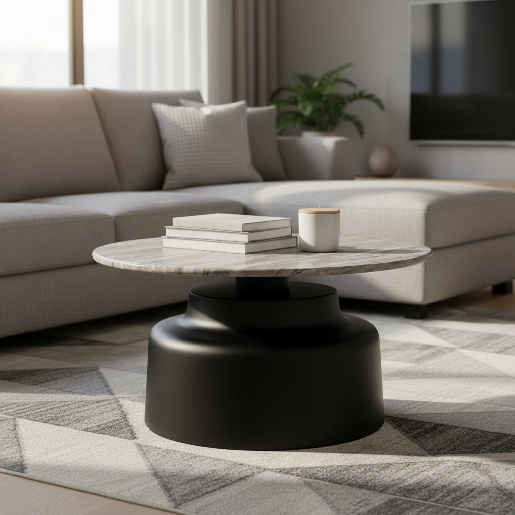 Oura Round Coffee Table – Versatile Metal & Wood Design
