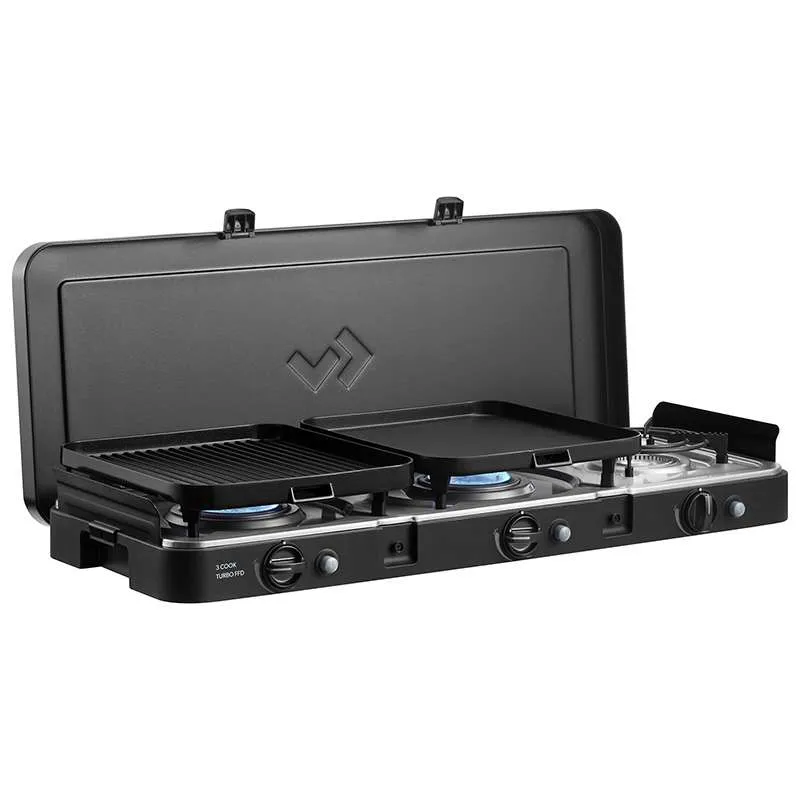 Cadac 3 Cook Turbo FFD Deluxe QR Portable 3 Burner Gas Stove with Grill Plates
