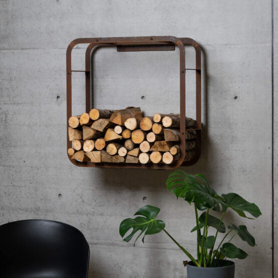 GrillSymbol Ake Corten Steel Firewood Rack | Wall Mounted Log Store 72cm