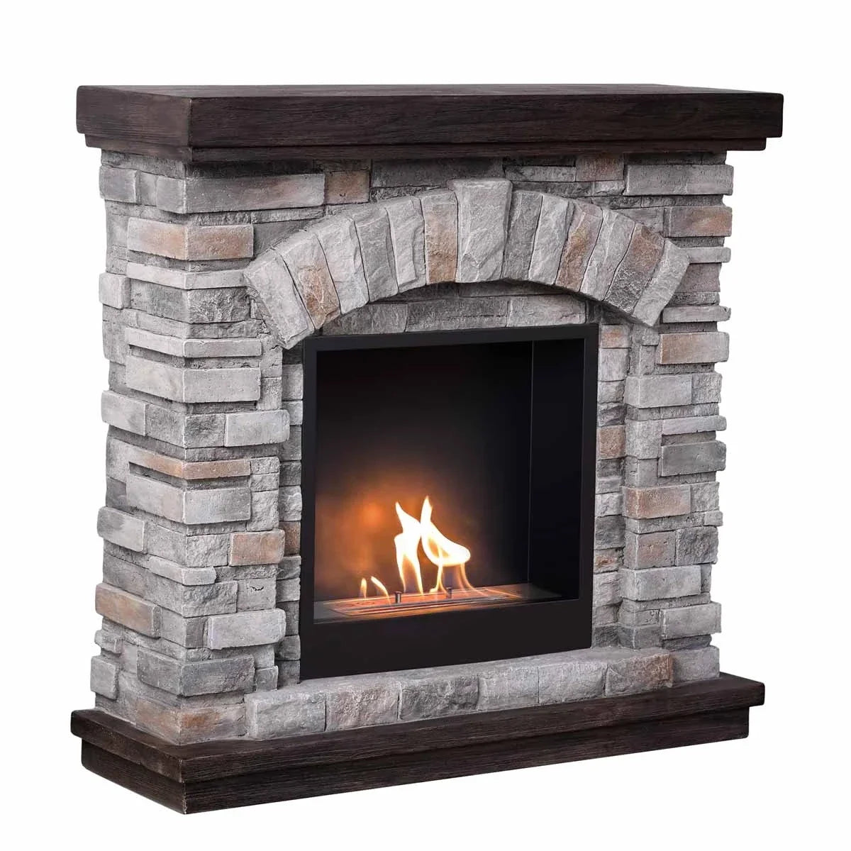 ScandiFlames Ask Bioethanol Fireplace with Rustic Grey Brick Effect Surround