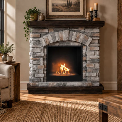 ScandiFlames Ask Bioethanol Fireplace with Rustic Grey Brick Effect Surround