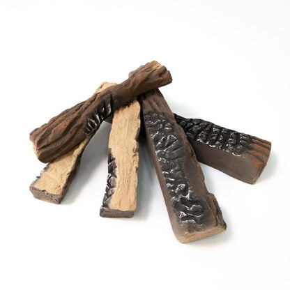 ScandiFlames Ceramic Fireplace Logs, Set of 5 Realistic Brown Pieces