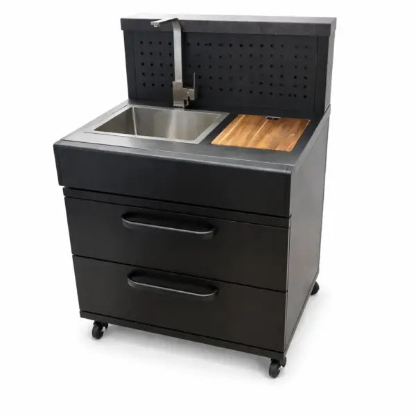 GRLLR Adjustable Outdoor Kitchen Back Bar Wall with Stone Effect Worktop