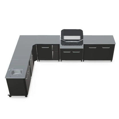 Cozze L Shaped Outdoor Kitchen with G 800 Grill, Sink and Optional Pizza Oven for Garden Cooking