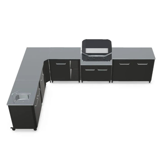 Cozze L Shaped Outdoor Kitchen with G 800 Grill, Sink and Optional Pizza Oven for Garden Cooking