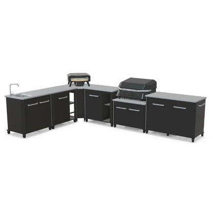 Cozze L Shaped Outdoor Kitchen with G 800 Grill, Sink and Optional Pizza Oven for Garden Cooking
