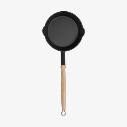 Cast Iron Frying Pan with Wooden Handle for Fire Pit Cooking – 18cm