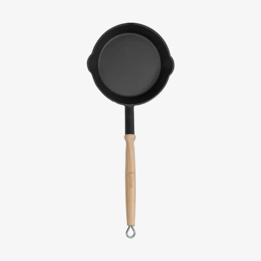 Cast Iron Frying Pan with Wooden Handle for Fire Pit Cooking – 18cm