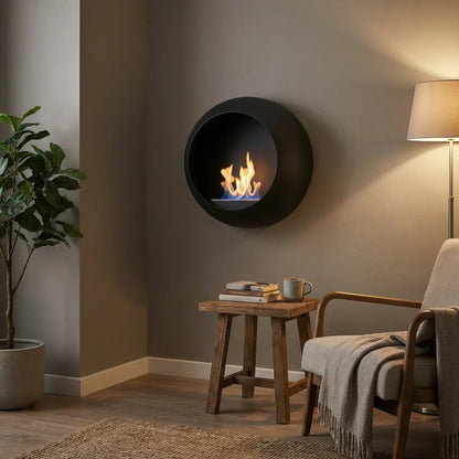 ScandiFlames Colorado Black Round Wall Mounted Bioethanol Fireplace