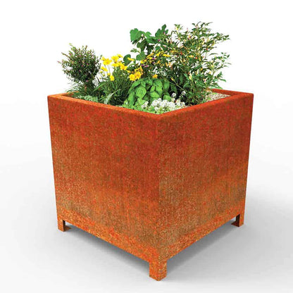 Arden Cube Planter with 90mm Feet in Rustic Patina Steel