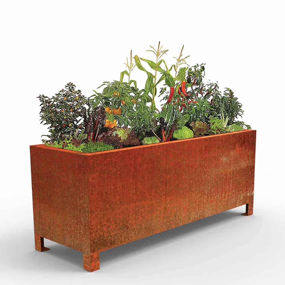 Arden Trough Planter with 90mm Feet in Rustic Patina Steel