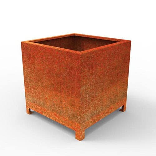 Arden Cube Planter with 90mm Feet in Rustic Patina Steel