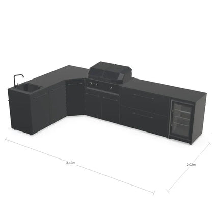 Cozze Elements L Shape Outdoor Kitchen with Gas Grill, Sink, Fridge and Storage