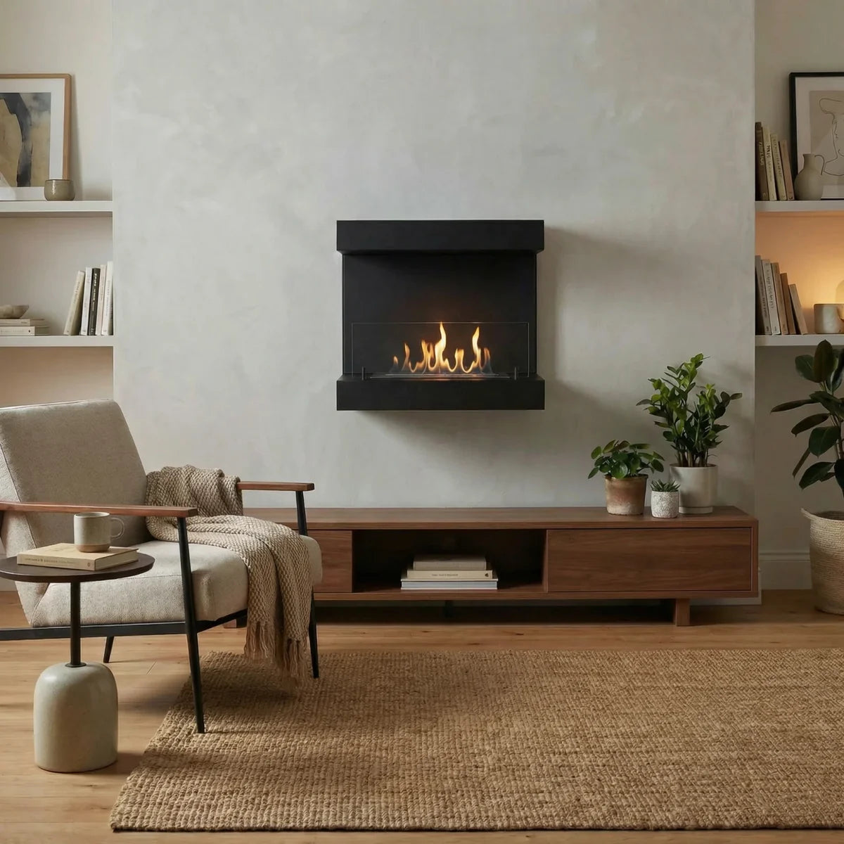 ScandiFlames Dakota Black Three Sided Wall Mounted Bioethanol Fireplace