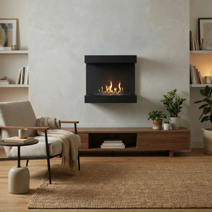 ScandiFlames Dakota Black Three Sided Wall Mounted Bioethanol Fireplace