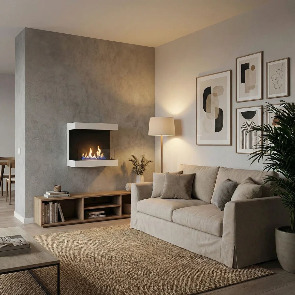 ScandiFlames Dakota White Three Sided Wall Mounted Bioethanol Fireplace
