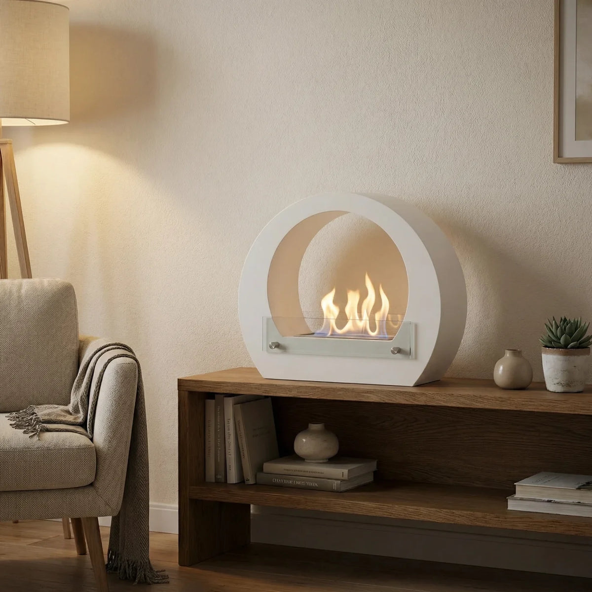ScandiFlames Dallas White Bioethanol Fireplace with Safety Glass