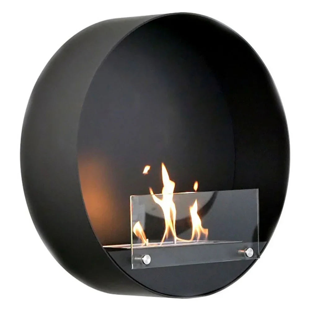 ScandiFlames Delaware Black Round Wall Mounted Bioethanol Fireplace