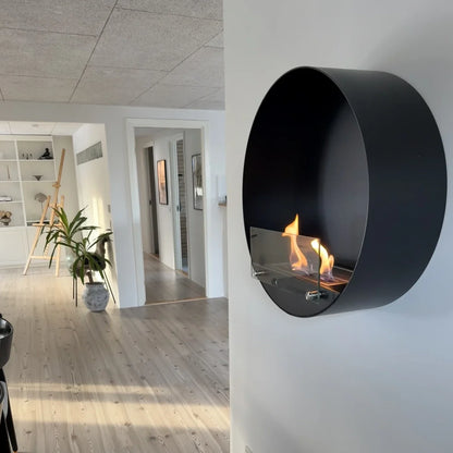 ScandiFlames Delaware Black Round Wall Mounted Bioethanol Fireplace