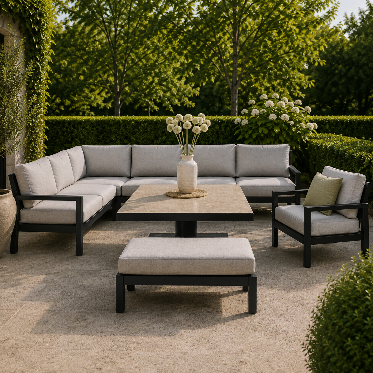 Hex Living Elevated Set in Graphite Black | Garden Furniture Set