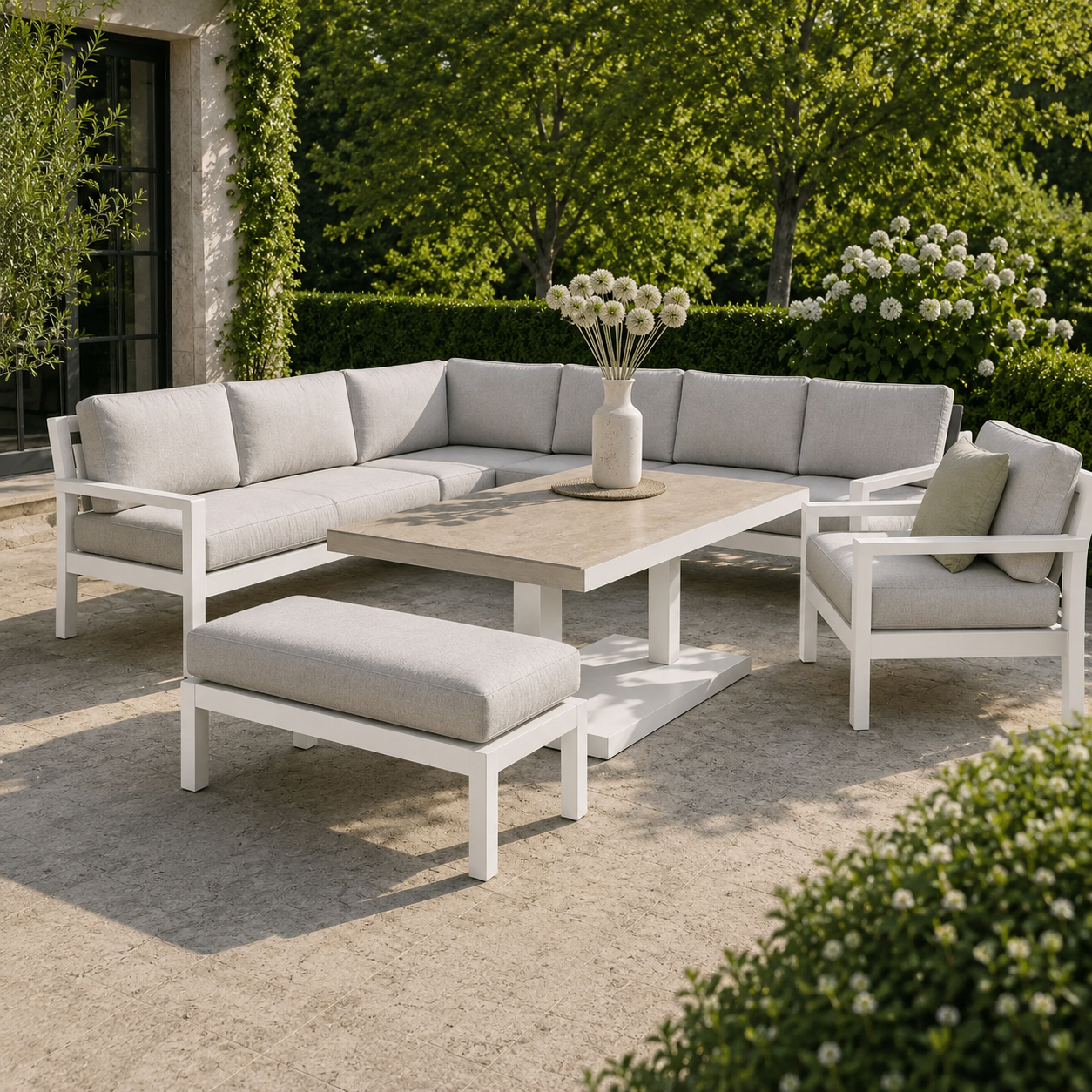 Hex Living Elevated Set in Porcelain White | Garden Furniture Set