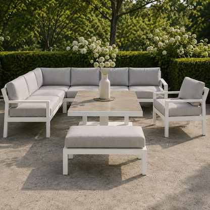 Hex Living Elevated Set in Porcelain White | Garden Furniture Set
