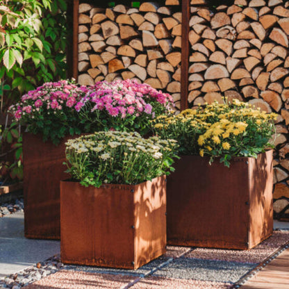 Corten Steel Planter Set of 3 Fiora Outdoor Garden Planters Modern Rust Finish