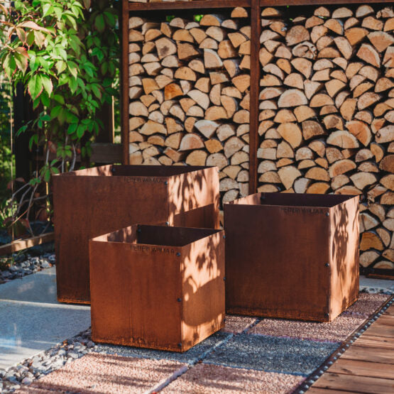 Corten Steel Planter Set of 3 Fiora Outdoor Garden Planters Modern Rust Finish