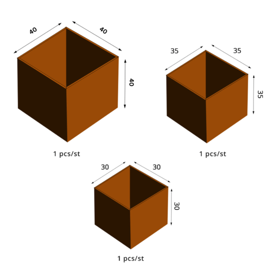 Corten Steel Planter Set of 3 Fiora Outdoor Garden Planters Modern Rust Finish