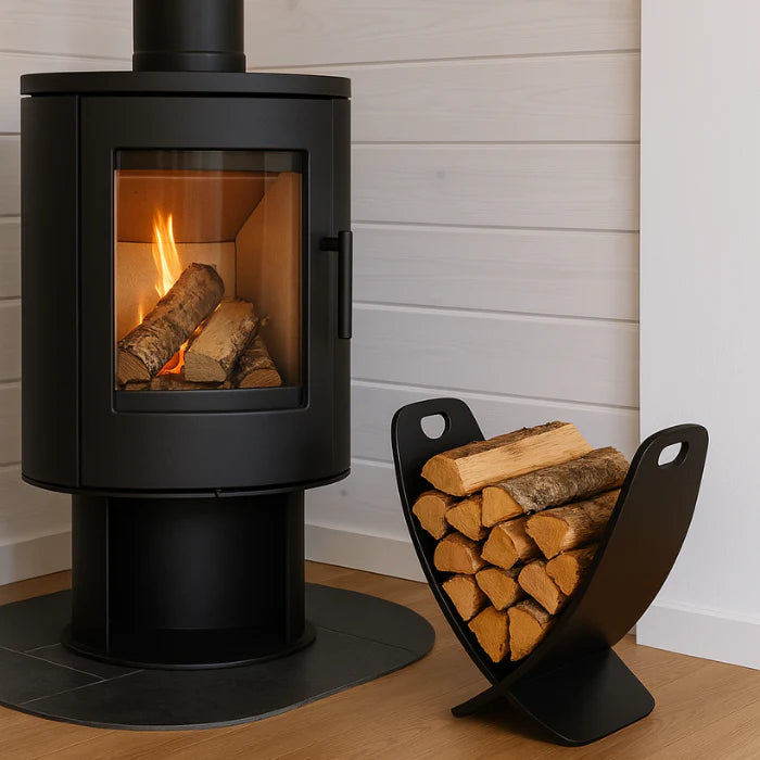Log Rack Black – Birch Firewood Holder with Modern Nordic Style