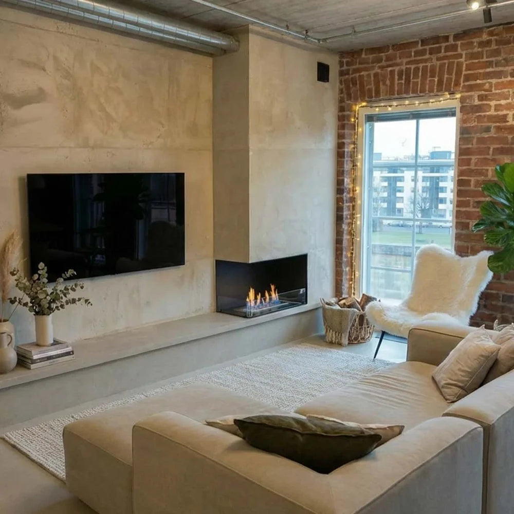 Foco Corner Left 800 Manual Bioethanol Fireplace with Two Sided Flames