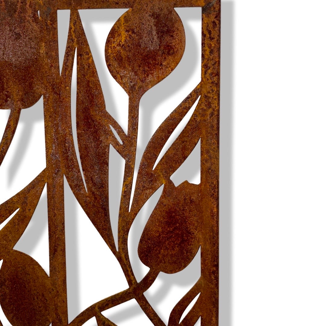 Patina Steel – Laser Cut Screen – Forever Tulips Design