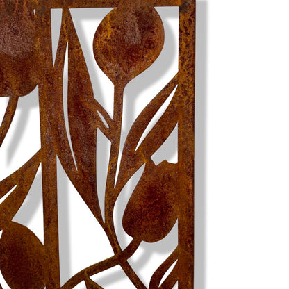 Patina Steel – Laser Cut Screen – Forever Tulips Design