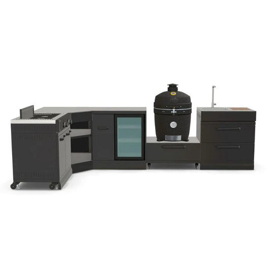 GRLLR Connect L-Shaped Modular Outdoor Kitchen with Kamado Grill, Sink, Stove & Fridge | Garden Kitchen UK