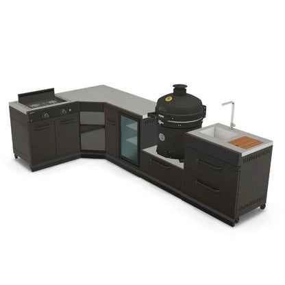 GRLLR Connect L-Shaped Modular Outdoor Kitchen with Kamado Grill, Sink, Stove & Fridge | Garden Kitchen UK