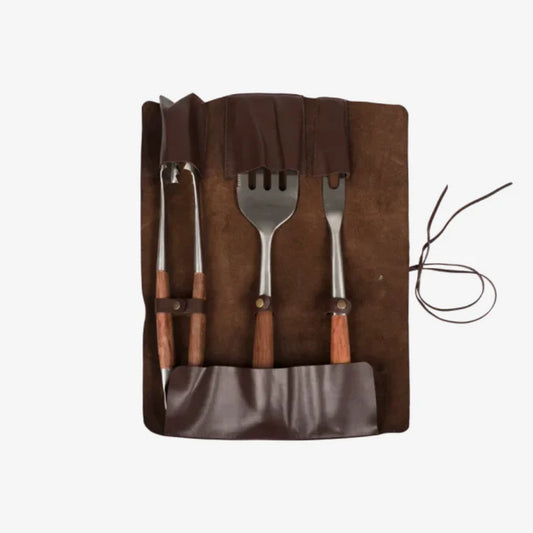Premium Grill Set – 3-Piece Stainless Steel BBQ Tools with Leather Case