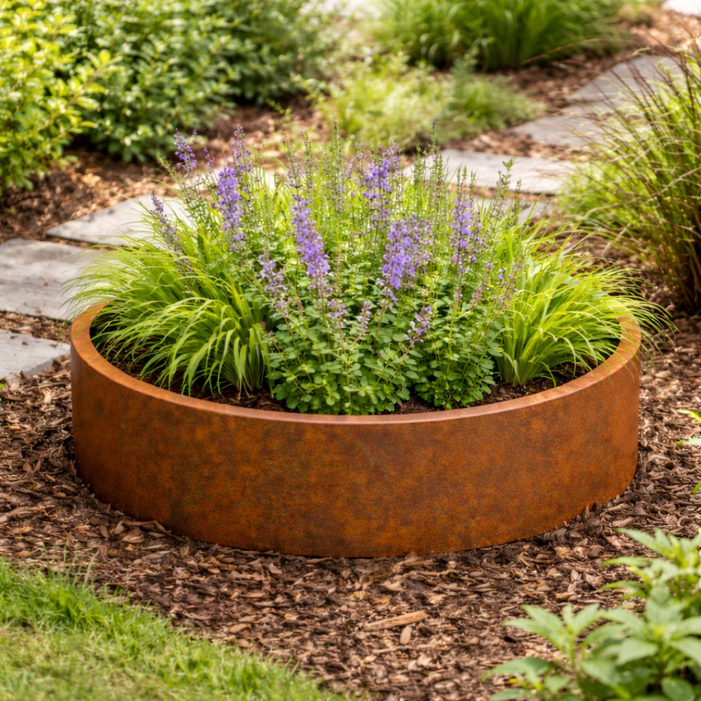 Henley Bottomless Cylinder Raised Bed Rustic Patina Steel