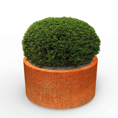 Henley Cylindrical Planter Rustic Patina Steel Outdoor Garden Planter