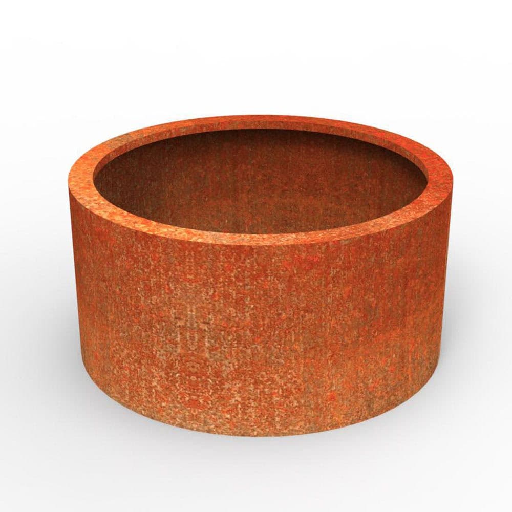 Henley Cylindrical Planter Rustic Patina Steel Outdoor Garden Planter