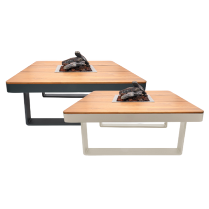 Happy Cocooning, Horizon, 95cm Square Gas Fire Table (Teak) Oyster Beige