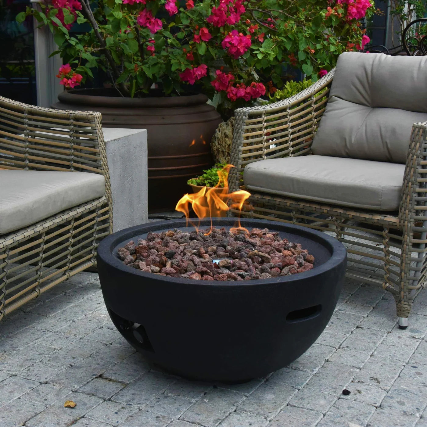 Elementi, Jefferson Fire Bowl, Glass-Fibre Reinforced Concrete Outdoor Propane, 40,000 BTUs